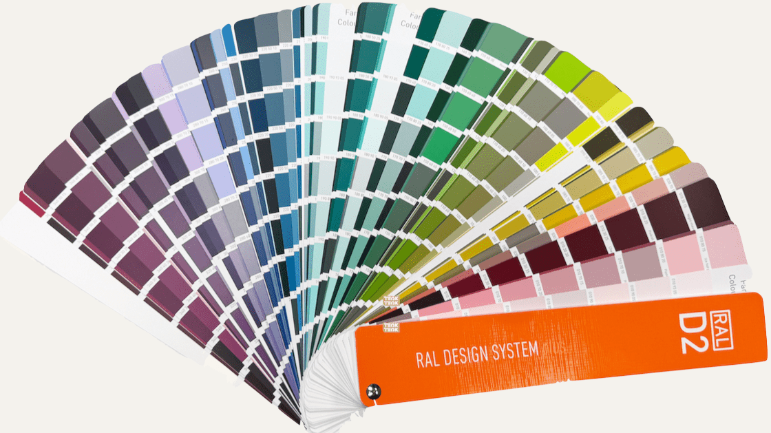 RAL color fan deck for selecting custom caulk colors for synthetic teak decking