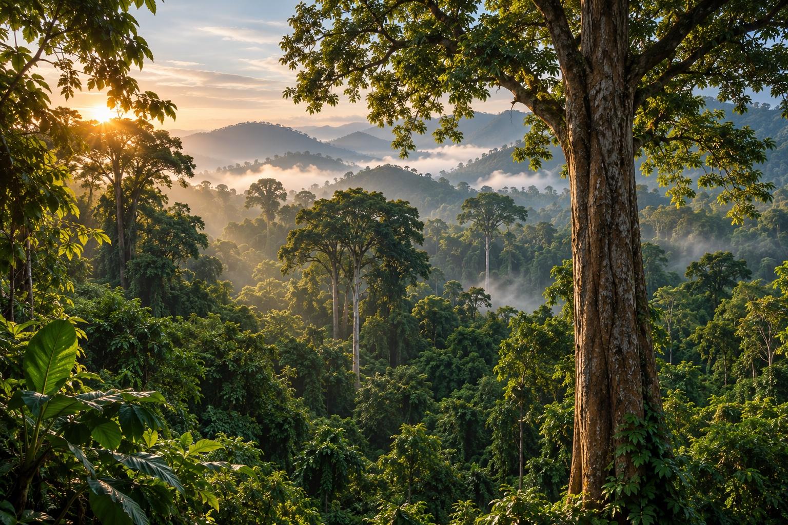 Naturlig teakskov i Burma omgivet af tæt tropisk vegetation